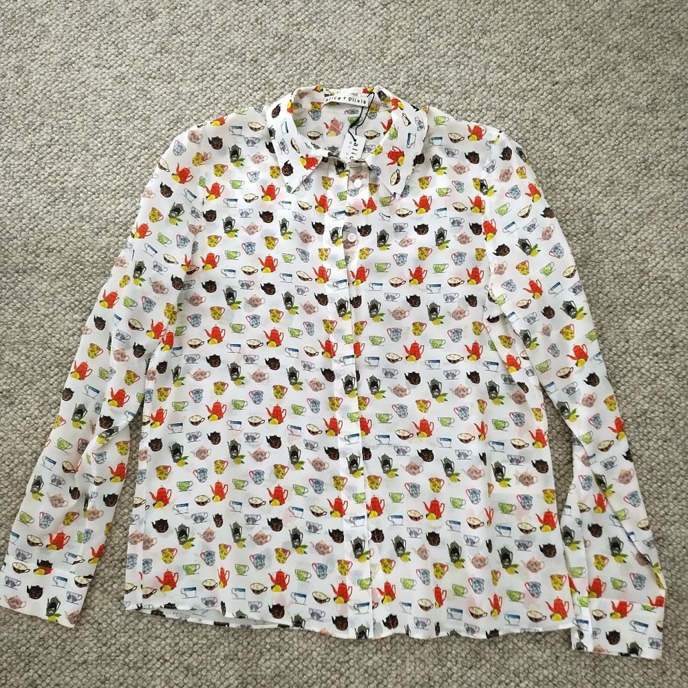 Alice + Olivia Willa placket blouse NWT teacups